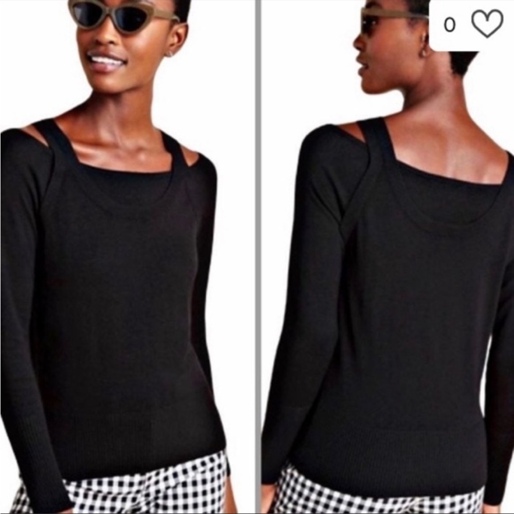 ANTHROPOLOGIE Jamie cutout knit top black sweater Sz M NEW